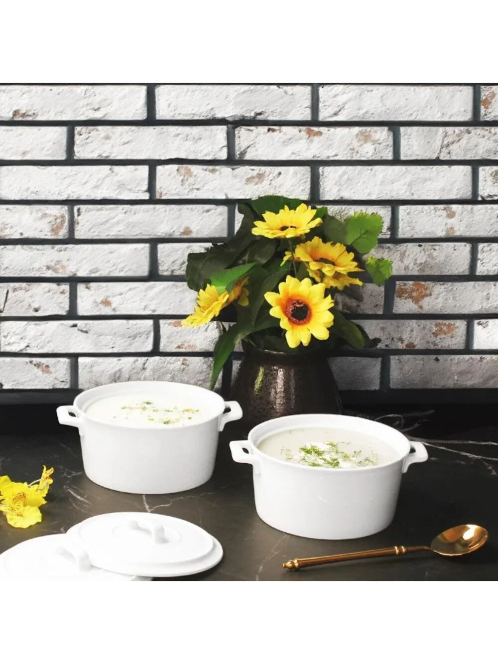 Set of 2 Mini Casserole Dishes - 6” French Ceramic Cocotte with Lids, Oven Safe